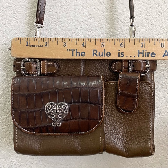 Vintage BRIGHTON Brown Olive Croc Embossed Leather Multifunction Crossbody Bag - Picture 10 of 16